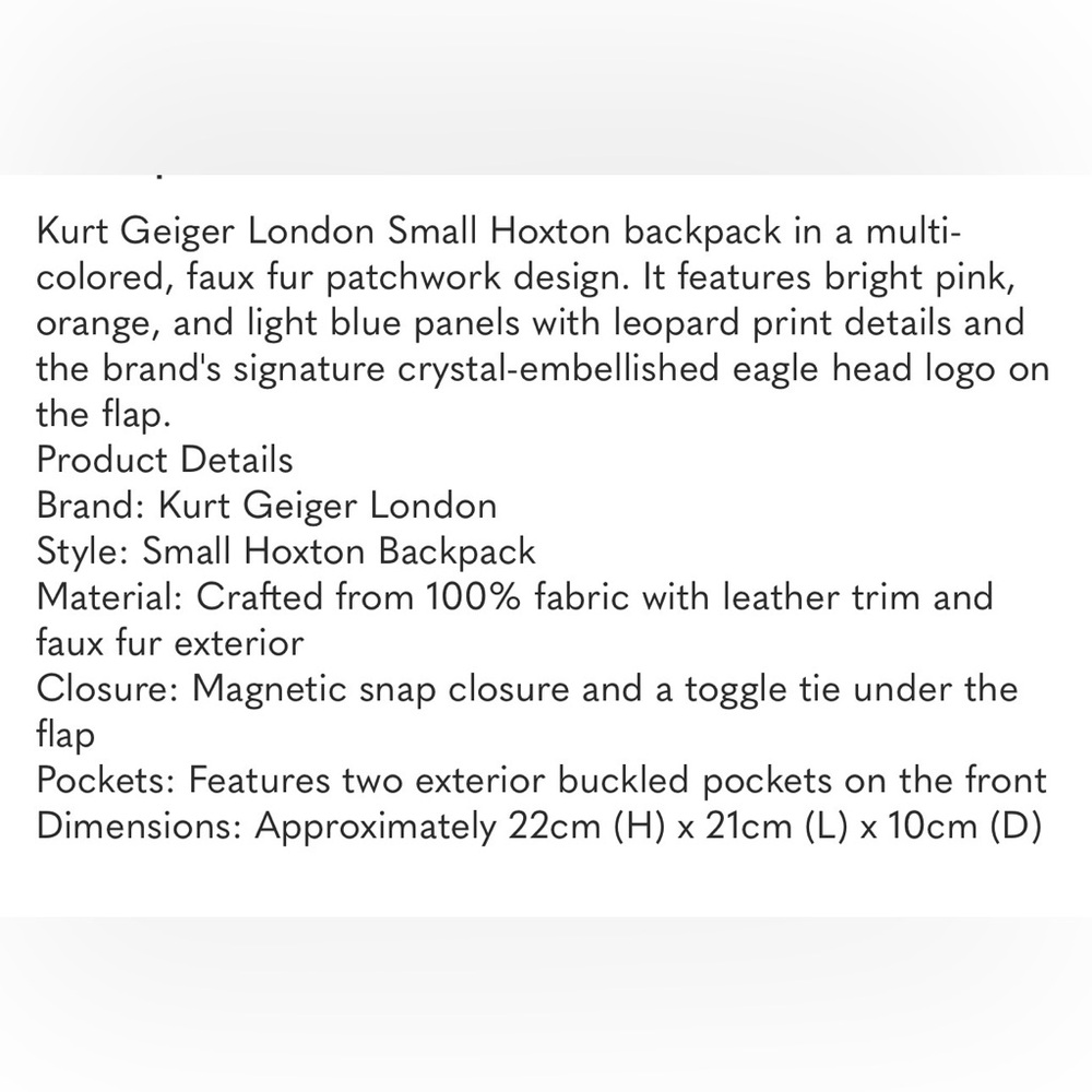 🩷🧡KURT GEIGER LONDON SMALL HOXTON MULTICOLOR🐆FUR BACKPACK🎒🩵🤎 - Picture 6 of 10